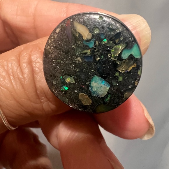 Natural Genuine Australia Black Andamooka Boulder Opal Sterling Ring - Picture 4 of 11